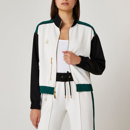 RIVER ISLAND Cream stripe zip up jacket ~ sporty look jackets - flipped