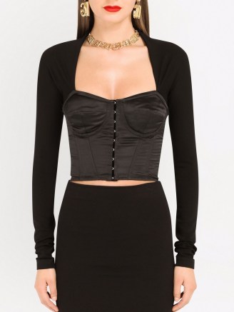 Dolce & Gabbana bodice-effect long-sleeved top | black fitted corset style tops - flipped