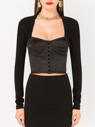 Dolce & Gabbana bodice-effect long-sleeved top | black fitted corset style tops