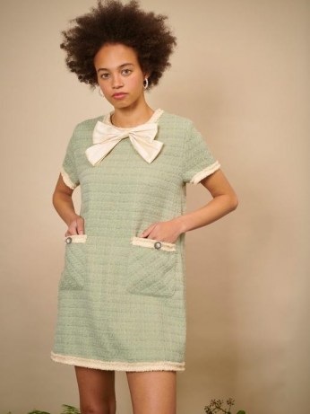 sister jane THE IVY TRAIL Thistle Tweed T-shirt Dress Sage Green ~ short sleeve textured shift dresses