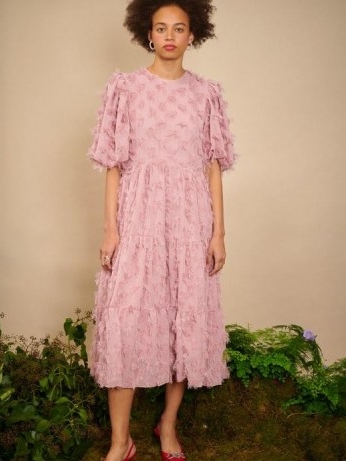 sister jane Oak Leaf Midi dress in Pressed Rose ~ romantic pink 3D floral applique dresses ~ romantic look fashion