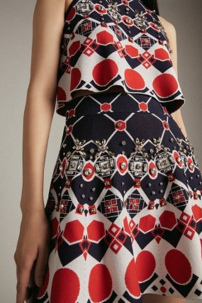 KAREN MILLEN Embellished Geo Jacquard Knitted Skirt | geometric patterned skirts