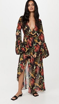 Fe Noel Isle of Spice Wrap Dress | semi sheer floral plunge front maxi dresses | boho fashion | bohemian clothing - flipped