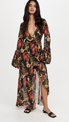 Fe Noel Isle of Spice Wrap Dress | semi sheer floral plunge front maxi dresses | boho fashion | bohemian clothing