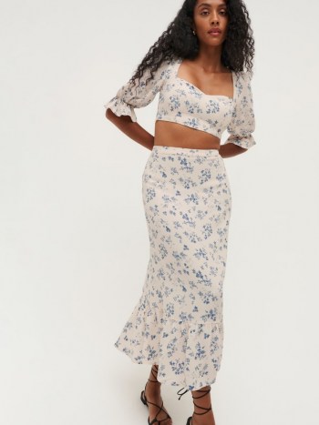Reformation Fiona Two Piece in Lula | womens floral clothing co ords | cropped hem top and ruffle hem skirt co ord | women’s feminine fashion - flipped