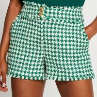 RIVER ISLAND Green Boucle Fringe Short / womens textured fringed shorts