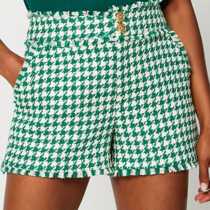 RIVER ISLAND Green Boucle Fringe Short / womens textured fringed shorts - flipped