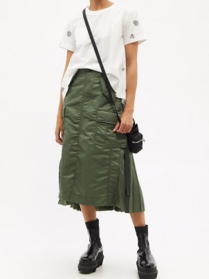 SACAI Cargo-pocket pleated nylon-twill midi skirt | contemporary khaki green skirts - flipped