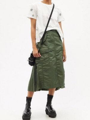 SACAI Cargo-pocket pleated nylon-twill midi skirt | contemporary khaki green skirts