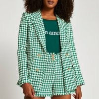 RIVER ISLAND Green Edge To Edge Boucle Blazer / womens checked frayed trim blazers / women’s textured on trend check print jackets