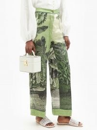 F.R.S – FOR RESTLESS SLEEPERS Elio GREEN jungle-print silk wide-leg trousers