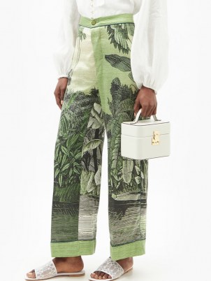 F.R.S – FOR RESTLESS SLEEPERS Elio GREEN jungle-print silk wide-leg trousers - flipped