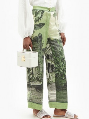 F.R.S – FOR RESTLESS SLEEPERS Elio GREEN jungle-print silk wide-leg trousers