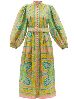 ZIMMERMANN Estelle paisley-print linen-voile midi dress / printed balloon sleeve high neck boho dresses / bohemian inspired fashion