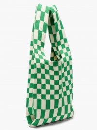 LASTFRAME Medium green Ichimatsu-check ribbed-knit tote bag / check print shopper bags / checked shoppers