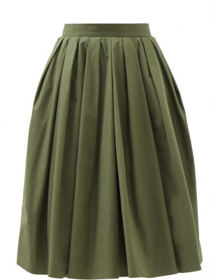 ALEXANDER MCQUEEN Pleated green cotton circle skirt ~ womens designer box-pleat full skirts - flipped