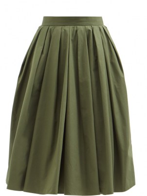 ALEXANDER MCQUEEN Pleated green cotton circle skirt ~ womens designer box-pleat full skirts