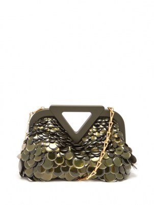 BOTTEGA VENETA Green point paillette-embellished bag ~ glamorous occasion bags ~ chain strap event handbag ~ womens glam accessories ~ evening glamour - flipped