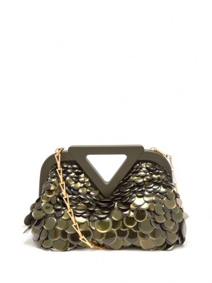 BOTTEGA VENETA Green point paillette-embellished bag ~ glamorous occasion bags ~ chain strap event handbag ~ womens glam accessories ~ evening glamour