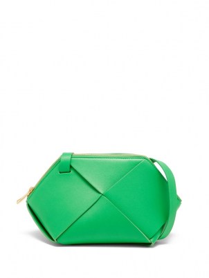 BOTTEGA VENETA Pouch mini green leather cross-body bag ~ womens designer crossbody bags ~ small woven design shoulder bag - flipped