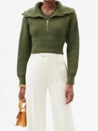 JACQUEMUS Risoul green sailor-collar wool cropped sweater ~ womens crop hem sweaters ~ designer knitwear
