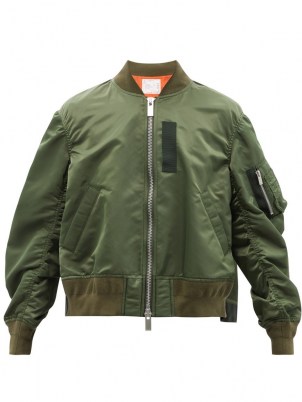SACAI Green satin bomber jacket | womens casual front zip jackets