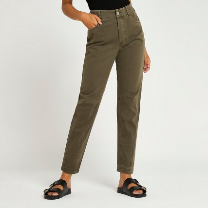 RIVER ISLAND Green tapered twill trousers ~ womens casual cottin trousers