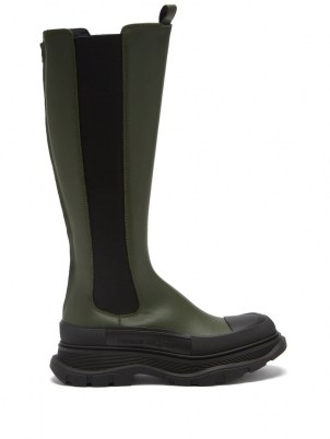 ALEXANDER MCQUEEN Tread-sole green leather Chelsea boots ~ womens designer footwear - flipped
