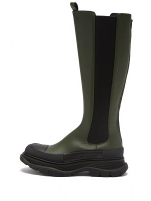 ALEXANDER MCQUEEN Tread-sole green leather Chelsea boots ~ womens designer footwear