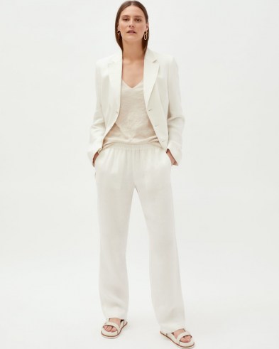 JIGSAW HERRINGBONE LINEN TROUSERS WHITE / womens summer trousers - flipped