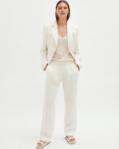JIGSAW HERRINGBONE LINEN TROUSERS WHITE / womens summer trousers