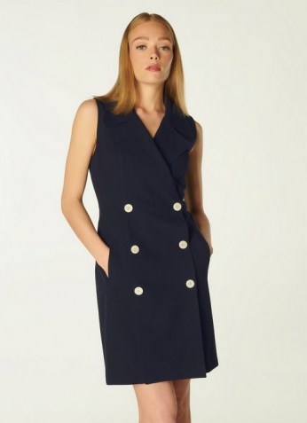 L.K. BENNETT HILLIER NAVY DOUBLE-BREASTED TAILORED DRESS ~ datk blue sleeveless wrap style shift dresses