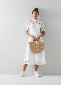 L.K. BENNETT HONOR WHITE COTTON DRESS ~ summer cut out lace style dresses ~ womens feminine summer fashion