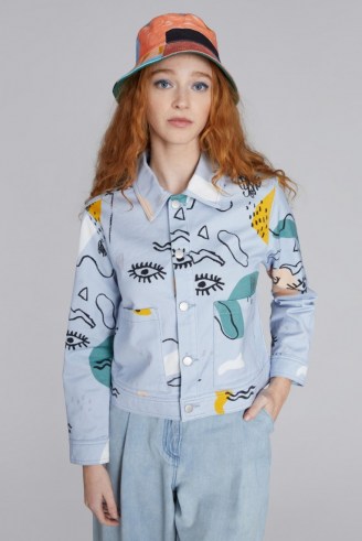 gorman x Ellen Rutt INCOMPLETE THOUGHT JACKET – womens organic cotton denim abstract print jackets - flipped