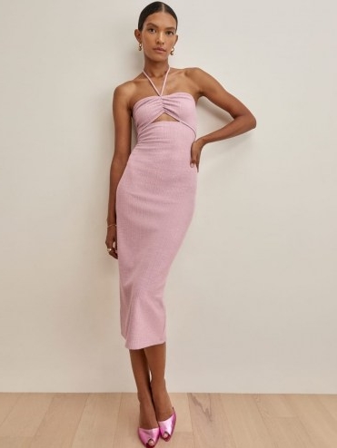 REFORMATION Indie Dress Light Pink ~ strappy halterneck front cut out detail dresses