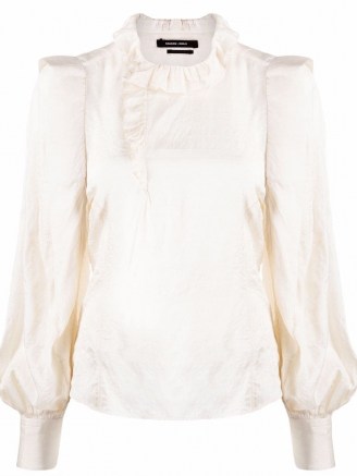 Isabel Marant Chadra long-sleeve silk blouse ~ womens romantic ruffle trim blouses - flipped