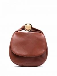 Jil Sander twist-handle tote bag in luggage brown ~ chic handbags ~ stylish leather flap front bags