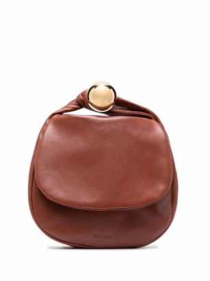 Jil Sander twist-handle tote bag in luggage brown ~ chic handbags ~ stylish leather flap front bags