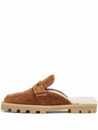 Jimmy Choo Ronnie flat brown suede shearling lined mules