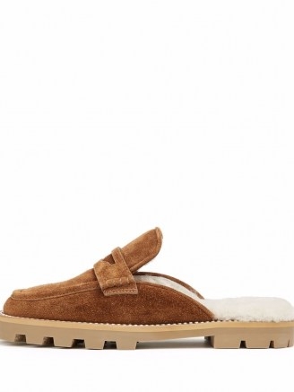 Jimmy Choo Ronnie flat brown suede shearling lined mules