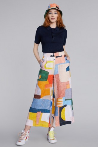 Ellen Rutt x Gorman Joy Ride Linen Pant – printed wide leg trousers – cropped multicoloured pants - flipped