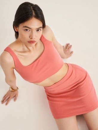 REFORMATION Kenzie Two Piece Rose / pink crop top and mini skirt - flipped