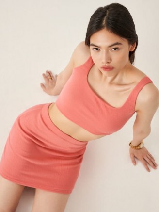 REFORMATION Kenzie Two Piece Rose / pink crop top and mini skirt