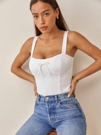 Reformation Kim Linen Top in White | fitted bust cup tops