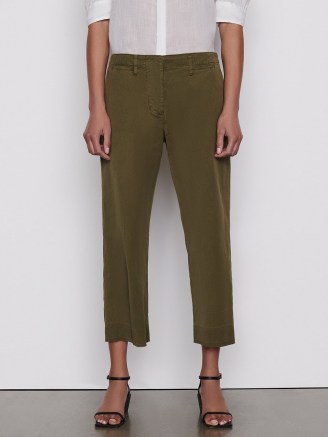 FRAME Le Tomboy Trouser Released Hem Washed Moss ~ womens relaxed fit crop hem twill trousers ~ women’s casual fashion - flipped