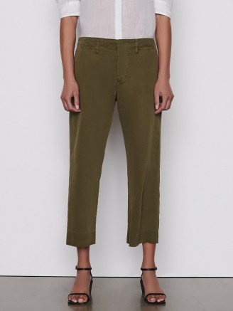 FRAME Le Tomboy Trouser Released Hem Washed Moss ~ womens relaxed fit crop hem twill trousers ~ women’s casual fashion