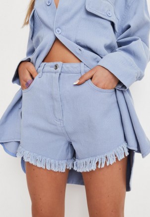 Missguided lilac co ord frayed edge riot denim shorts - flipped
