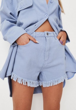 Missguided lilac co ord frayed edge riot denim shorts