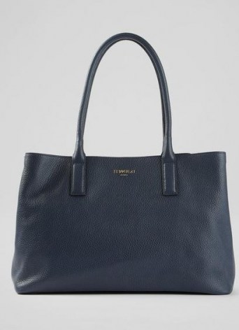 L.K. BENNETT LILLIAN MIDNIGHT GRAINY LEATHER TOTE BAG ~ top handle shoulder bags - flipped