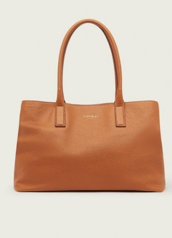 L.K. BENNETT LILLIAN TAN TUMBLED LEATHER TOTE BAG ~ classic carryall handbags ~ brown roomy top handle bags - flipped